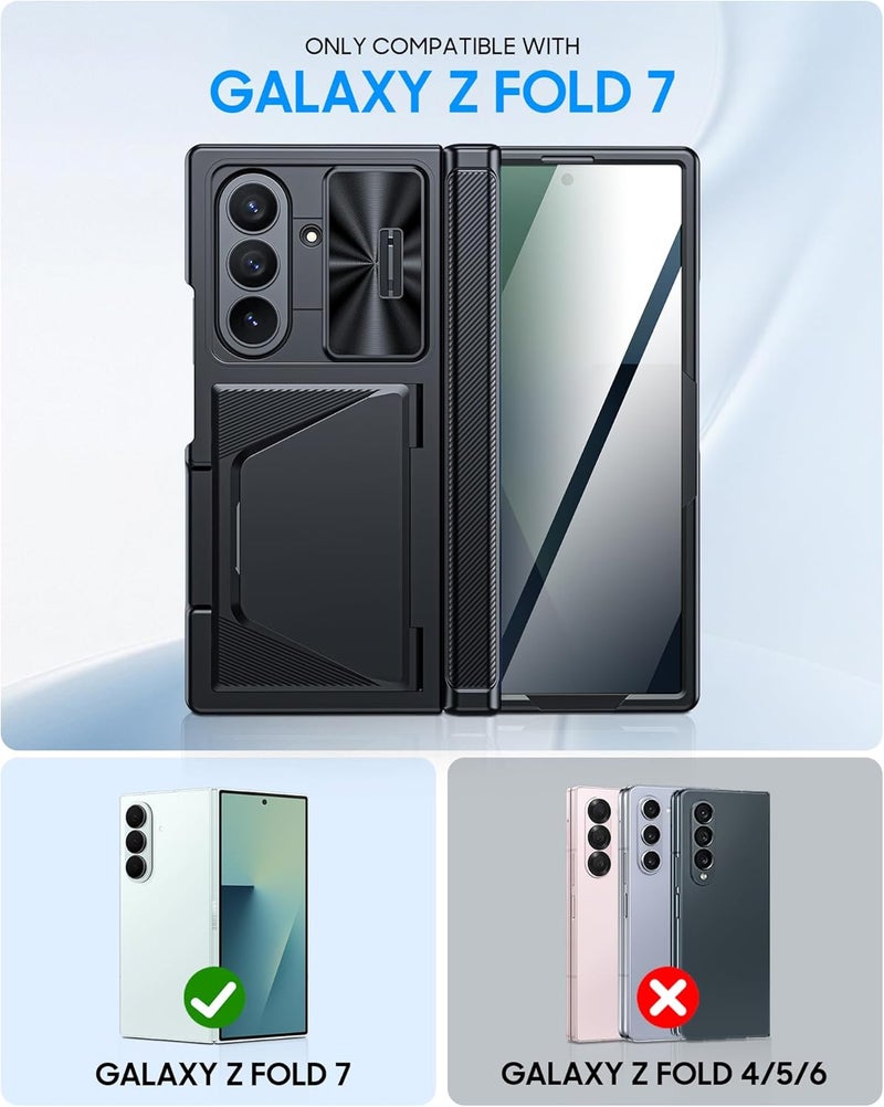 BSNRM for Samsung Galaxy Z Fold 7 Case with Card Holder RFID Blocking [Privacy Screen Protector ] [Slide Lens Cover] [Hinge Protection] Shockproof Protective Phone Wallet Case for Z Fold 7 (Black) - Image 2